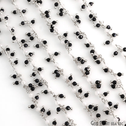 Rainbow & Black Spinel 2.5-3mm Faceted Beads Silver Plated Cluster Dangle Rosary Chain