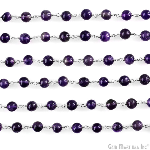 Amethyst 6mm Cabochon Beads Silver Wire Wrapped Rosary Chain
