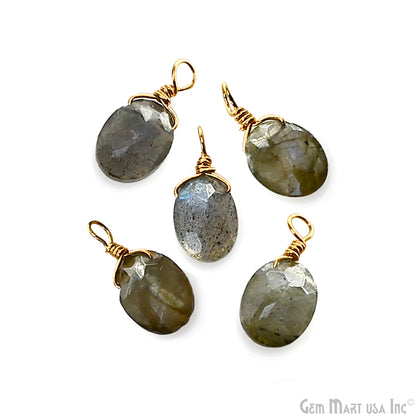 Labradorite 6x8mm Oval Single Bail Gold Wire Wrapped Gemstone Connector