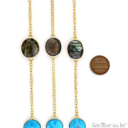 Turquoise With Labradorite 15mm Gold Plated Bezel Link Connector Chain