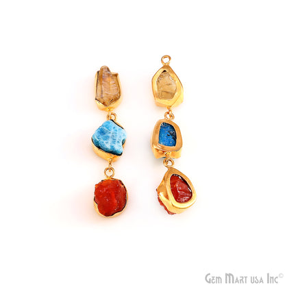 Rough Gemstone Bezel Setting 56x9mm Gold Plated Long Dangle Earring Pair Connectors