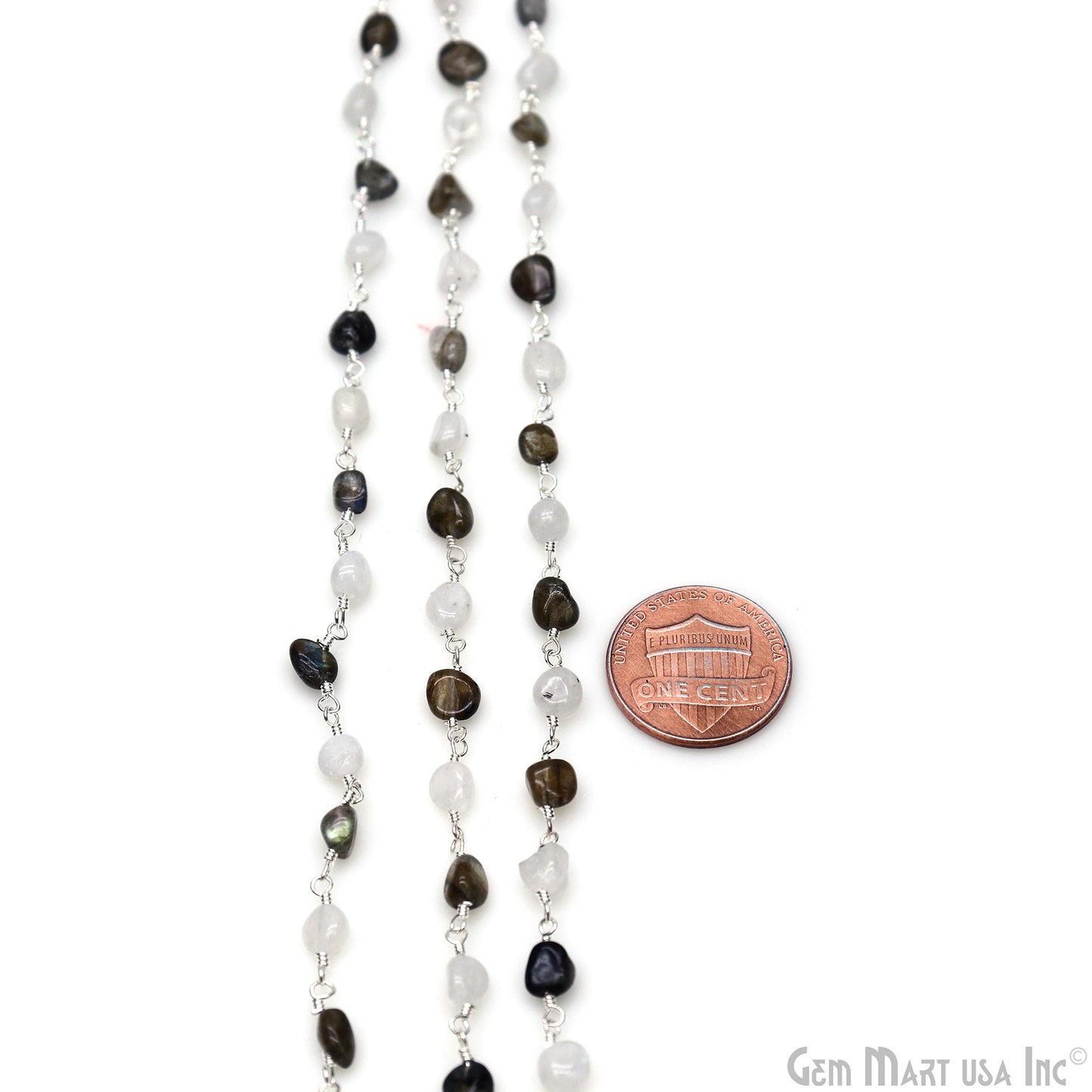 Rainbow Moonstone & Labradorite Tumble Beads 8x5mm Beads Silver Plated Rosary Chain