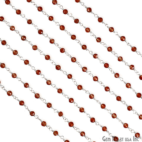 Hessonite 3-3.5mm Beads Silver Wire Wrapped Rosary Chain