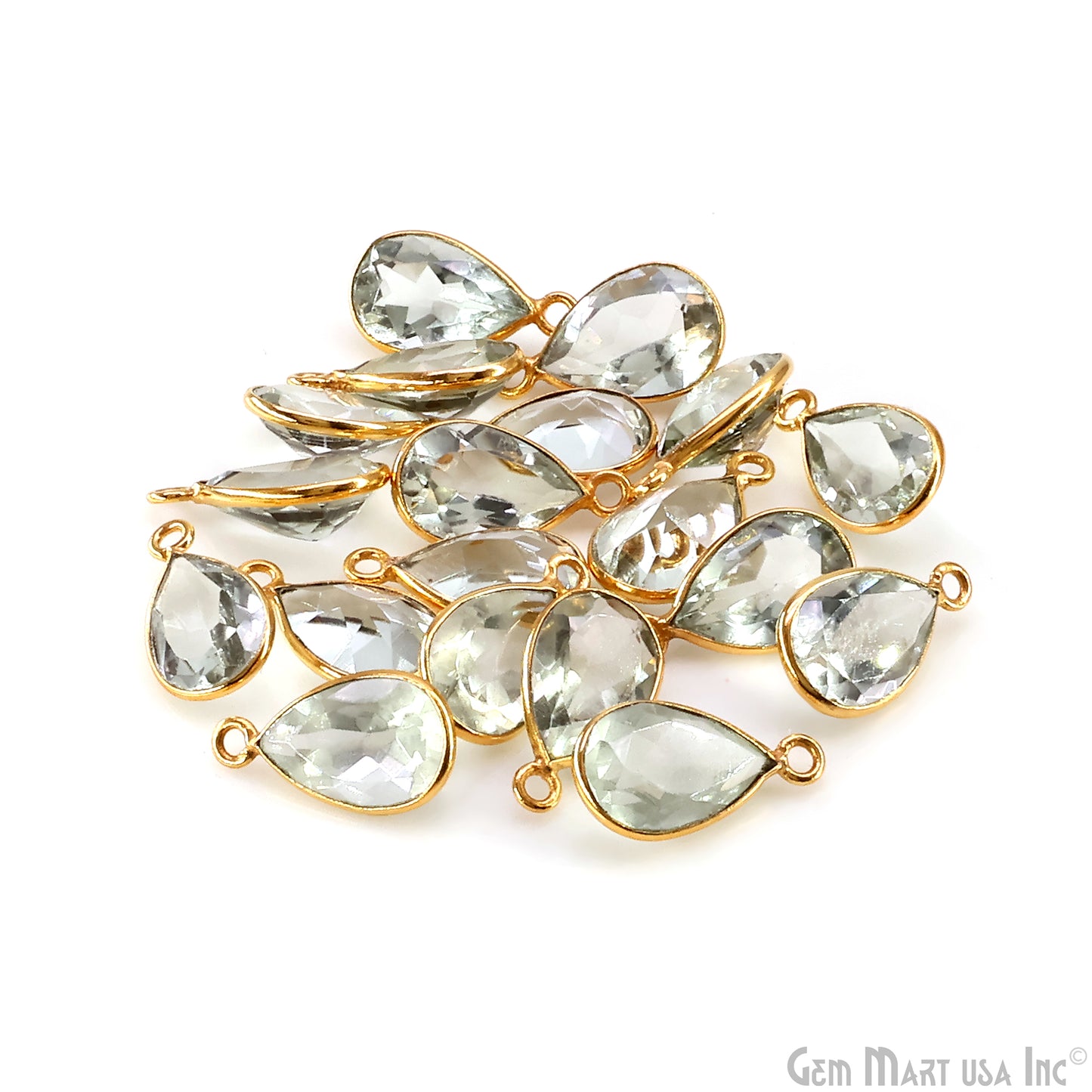 Pears 8x12mm Brilliant Cut Gold Plated Bezel Single Bail Gemstone Connector