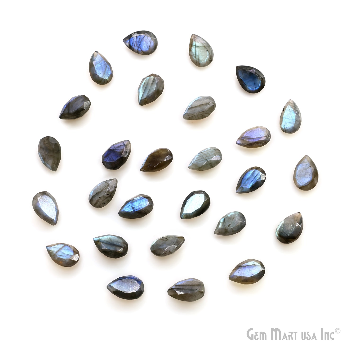 Labradorite Wholesale Gemstones, 100% Natural Semi-Precious Gems, Blue Flash Faceted Loose Gems, 8x12mm, Pears, 4PC Lot