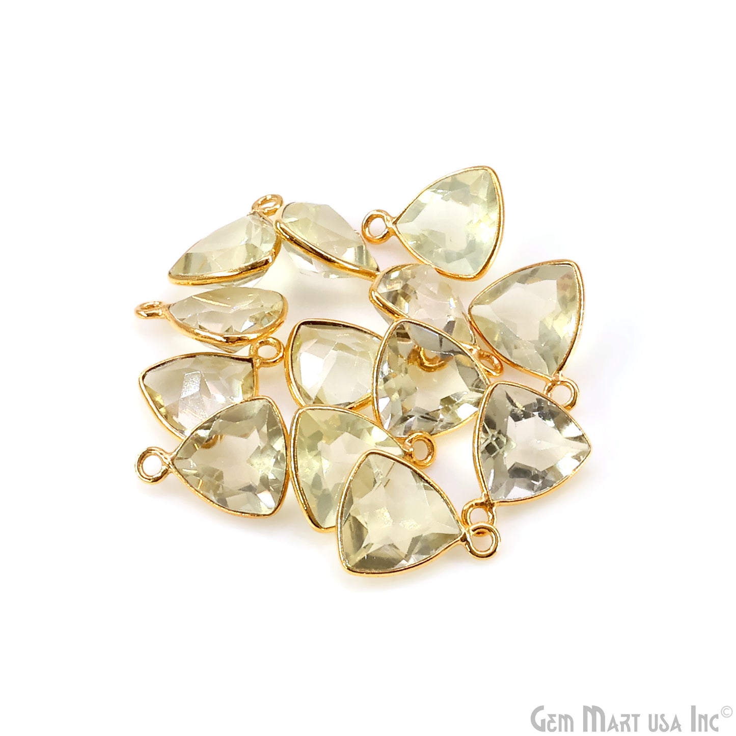 Lemon Topaz Trillion 10mm Brilliant Cut Gold Plated Bezel Single Bail Gemstone Connector