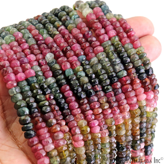 Multi Tourmaline Rondelle Beads, 13 Inch Gemstone Strands, Drilled Strung Nugget Beads, Faceted Round, 6-7mm