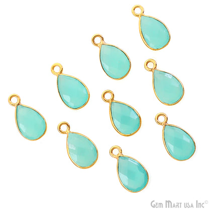 Aqua Chalcedony Pears 6x8mm Gemstone Single Bail Gold Bezel Connector