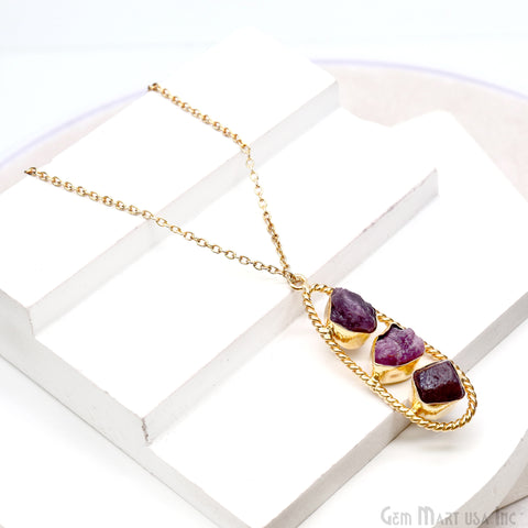 Ruby Rough Gemstone Free Form Oval Gold Plated Twisted Bezel setting 44x16mm DIY Earring Pendant Connector