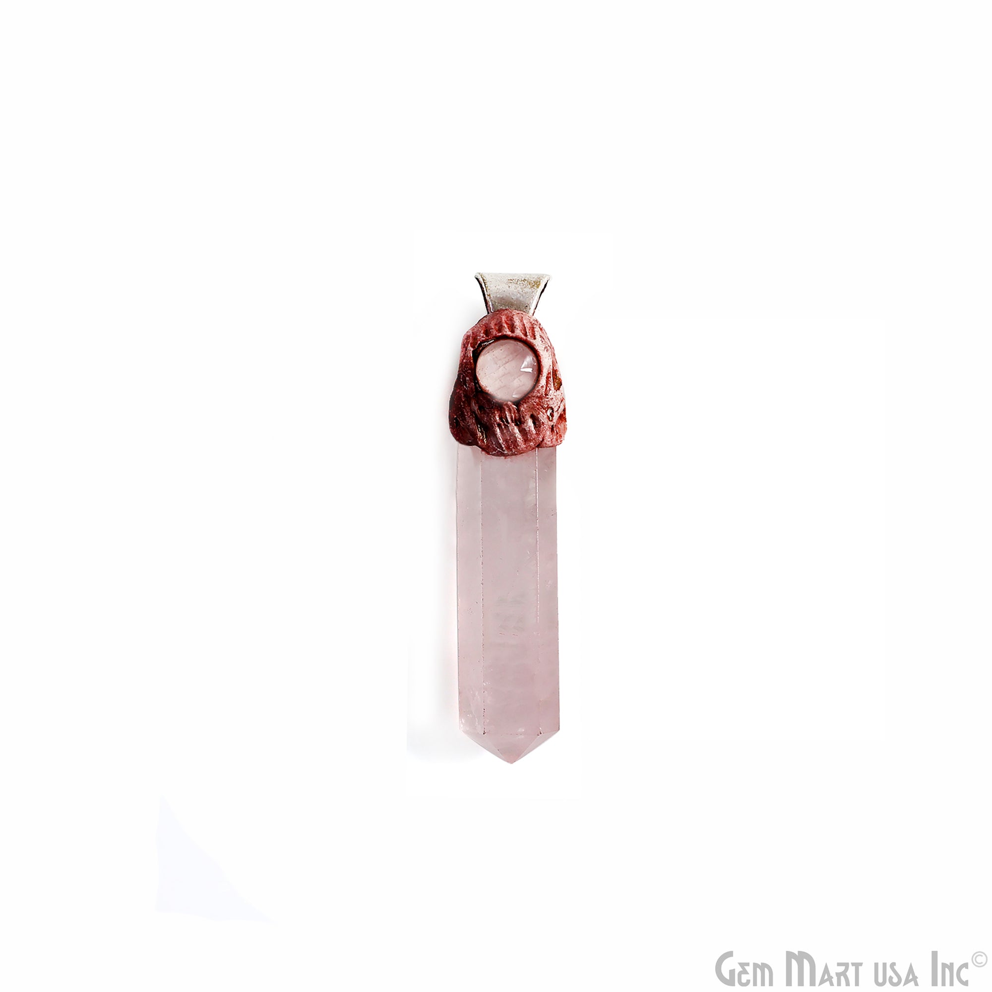 Rose Quartz with Moonstone Polymer Clay Crystal Pendant, Silver Dowsing Single Bail Pendant, Halloween Healing Gift