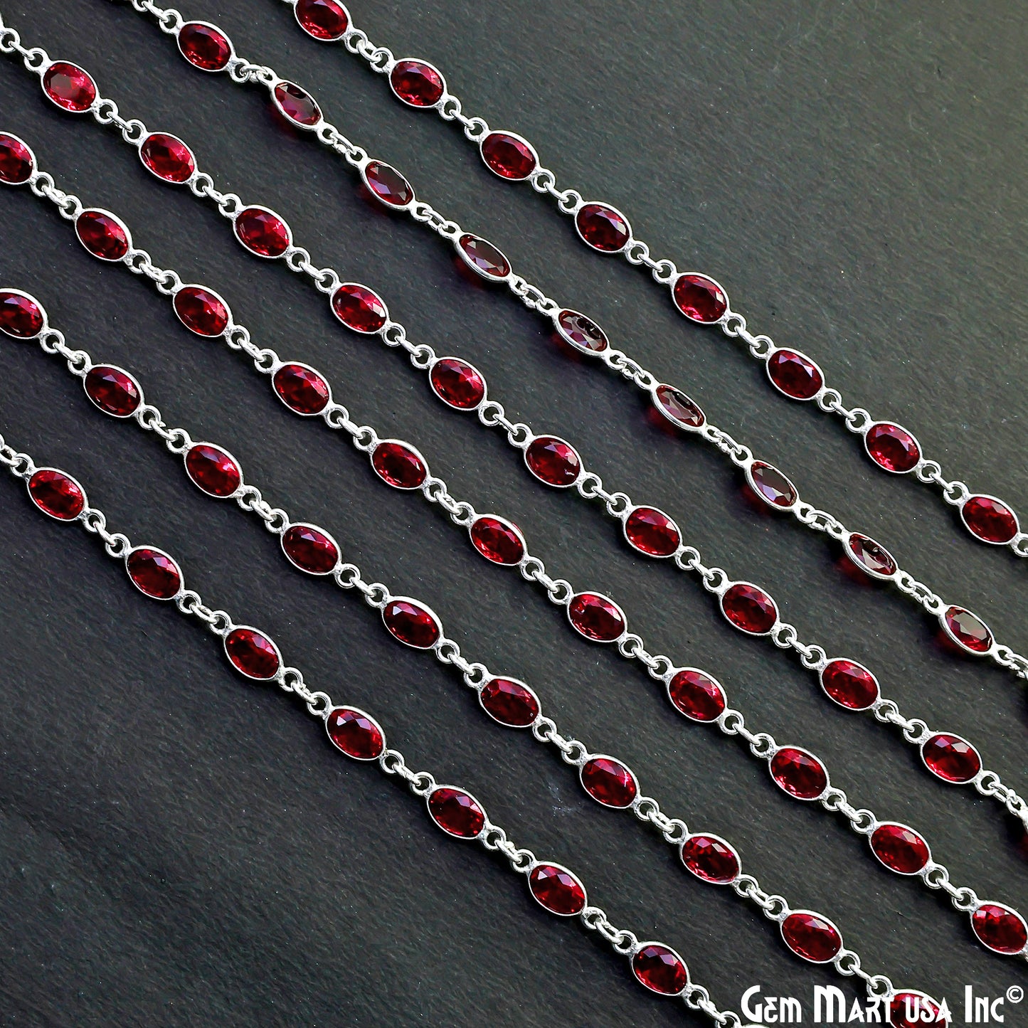 Pink Tourmaline Oval 7x5mm Bezel Link Silver Plated Continuous Connector Chain