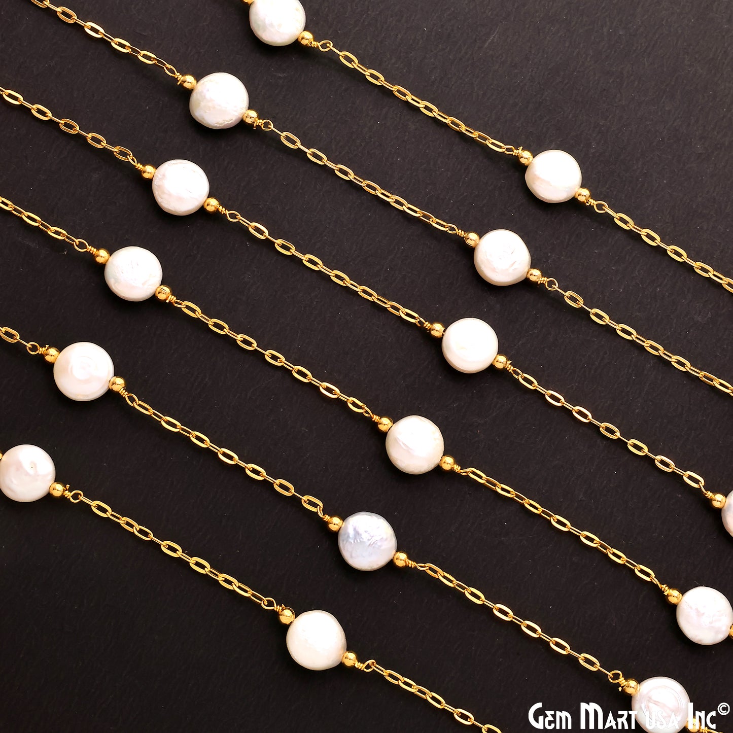 Pearl Round 10mm Gold Plated Link Bezel Connector Chain