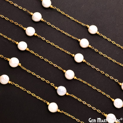 Pearl Round 10mm Gold Plated Link Bezel Connector Chain