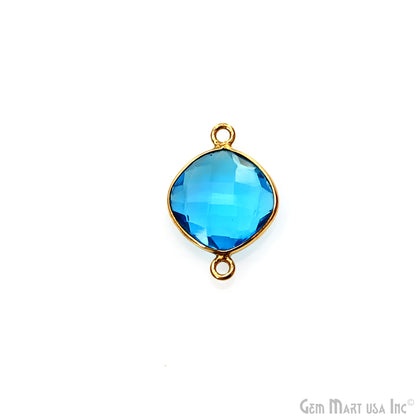 Blue Topaz Bezel Connector Cushion Shape 24K Gold Plated Double Bail Connector