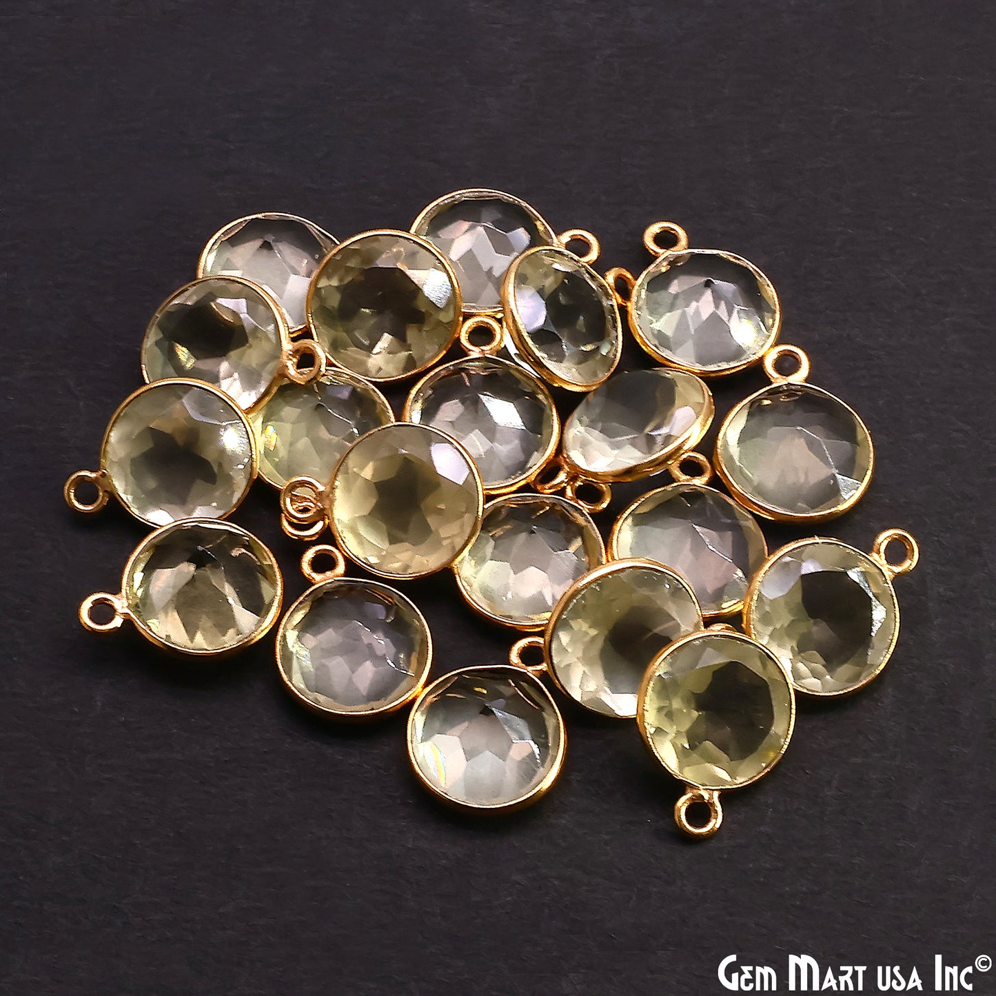 Round 10mm Brilliant Cut Gold Plated Bezel Single Bail Gemstone Connector