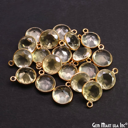 Round 10mm Brilliant Cut Gold Plated Bezel Single Bail Gemstone Connector