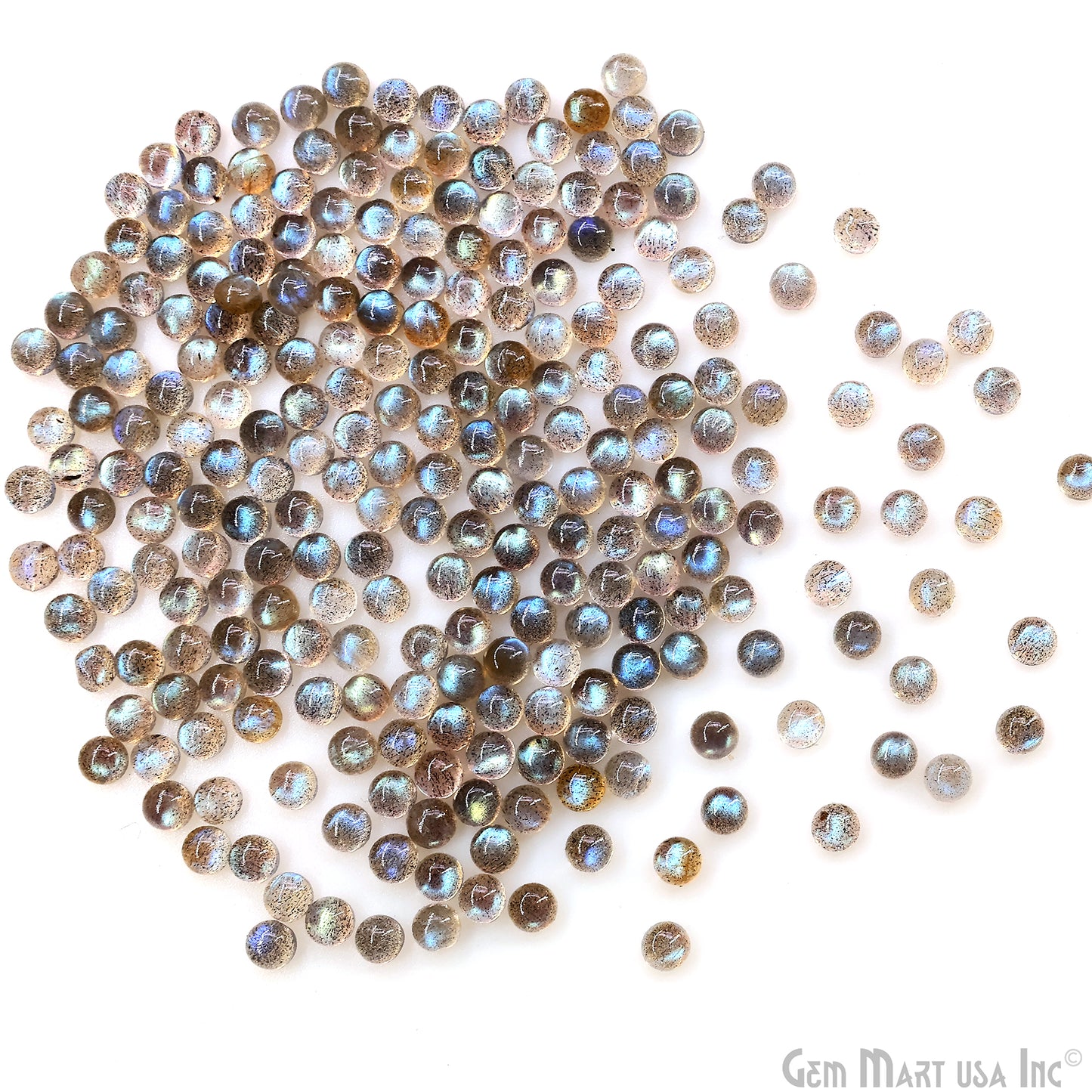 Labradorite Wholesale Gemstones, 100% Natural Semi-Precious Gems, Blue Flash Cabochon Loose Gems, 5mm, Round, 10PC Lot