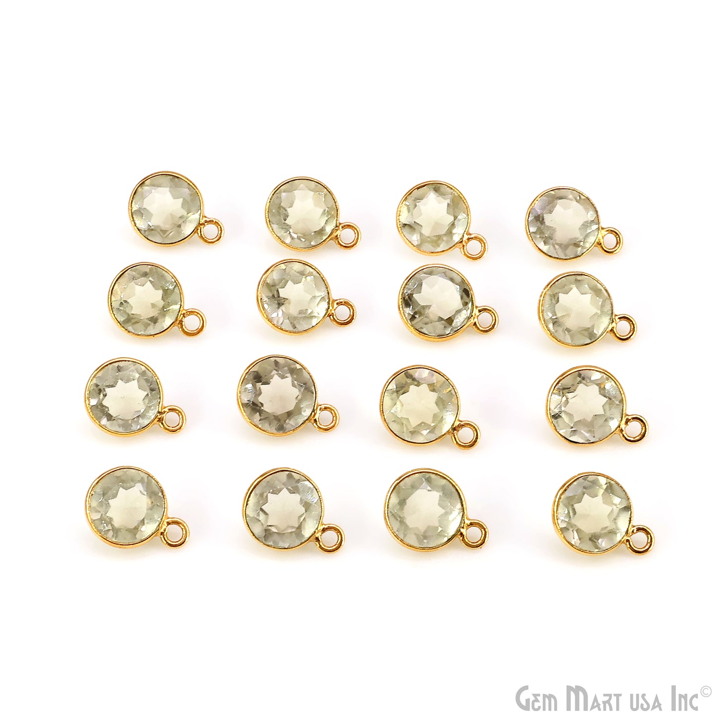 Round 8mm Brilliant Cut Gold Plated Bezel Single Bail Gemstone Connector