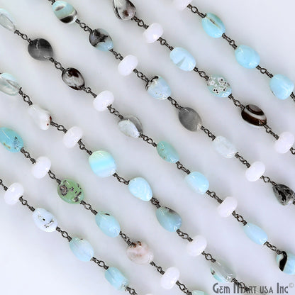 Amazonite & White Chalcedony Tumble Beads Oxidized Wire Wrapped Rosary Chain