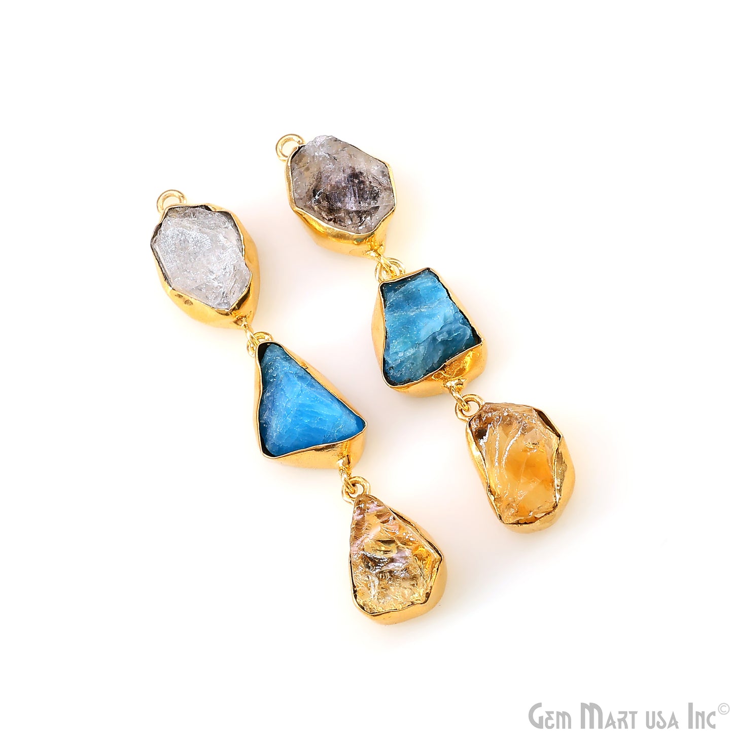 Rough Gemstone Bezel Setting 59x10mm Gold Plated Long Dangle Earring Pair Connectors