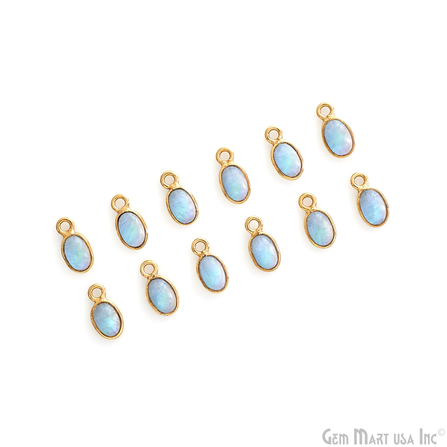 Rainbow Moonstone Cabochon Oval 5x4mm Gold Plated Single Bail Gemstone Connector