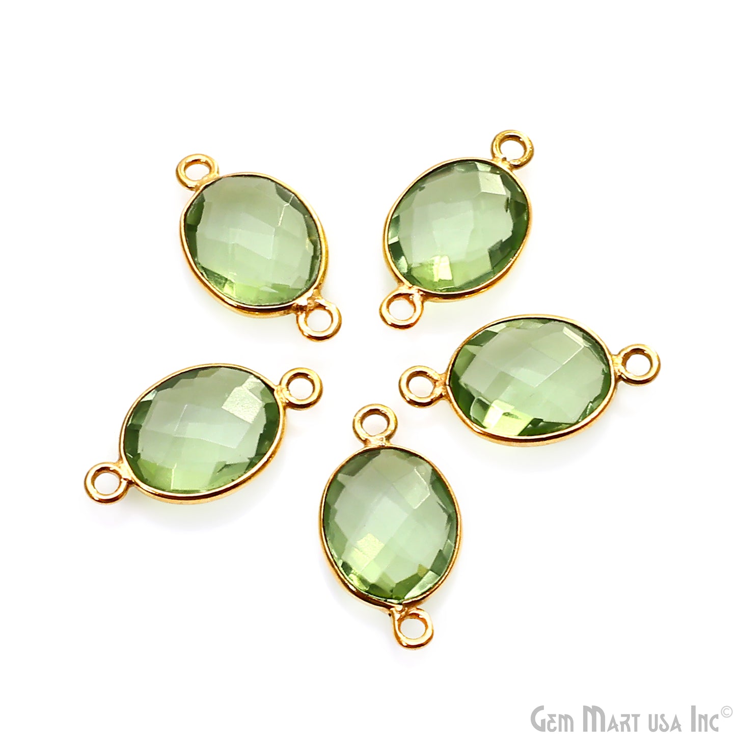 Green Amethyst 8x10mm Oval Double Bail Gold Bezel Gemstone Connector