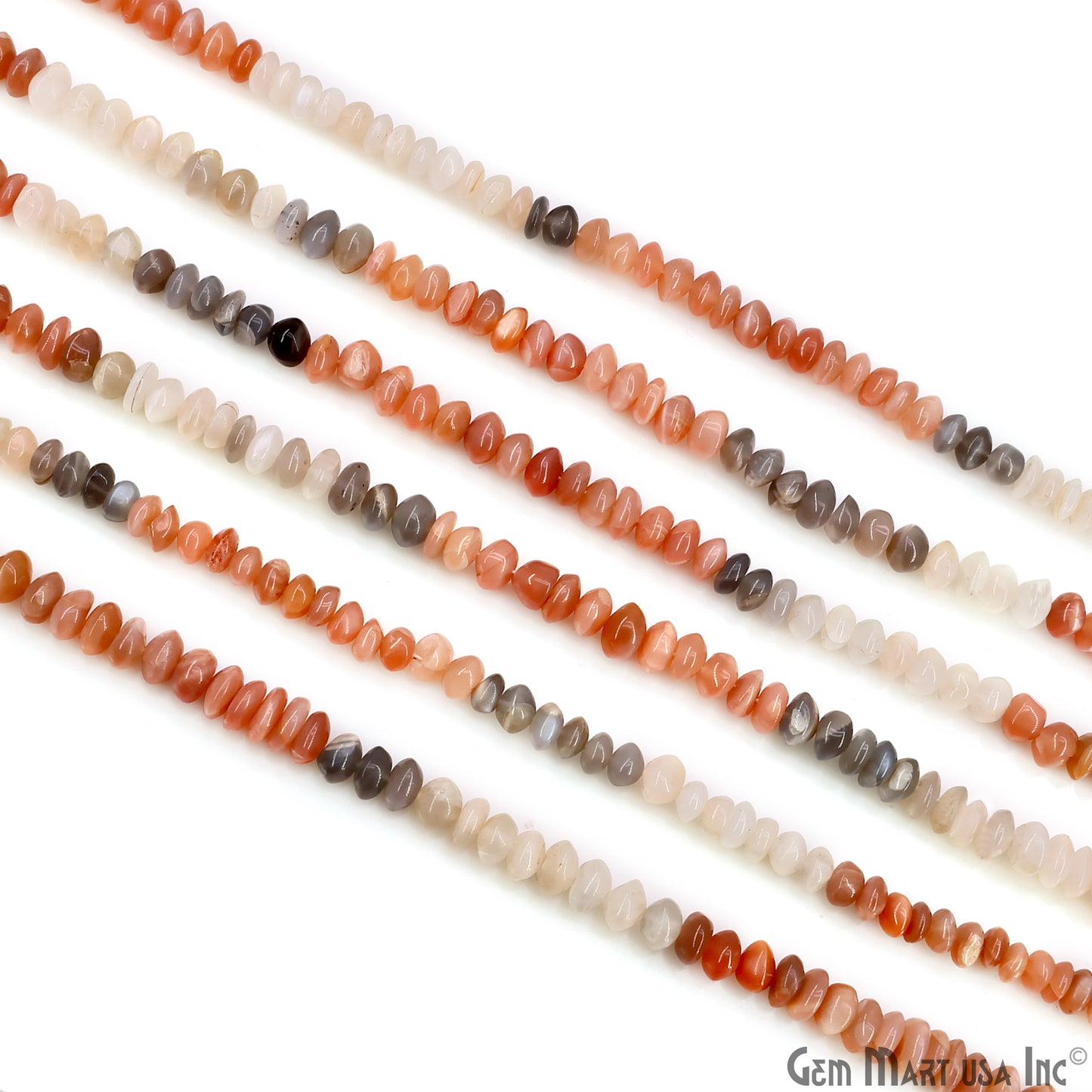 Multi Moonstone Smooth Round Drilled Beads 4-6mm Waist Beads, Rondelle Bead Strand 13 Inch