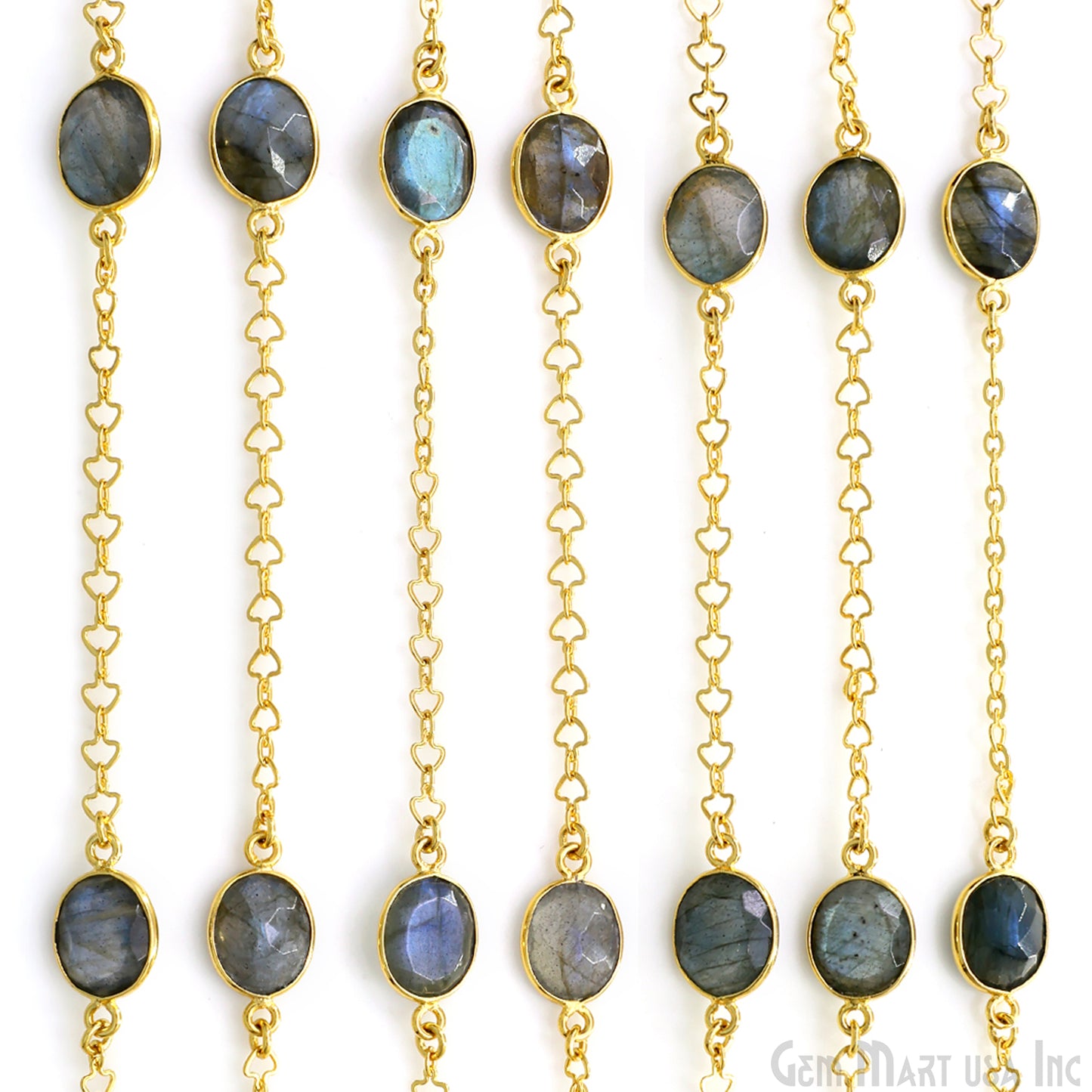 Labradorite Faceted 9x11mm Oval Gold Plated Connector Bezel Link Chain