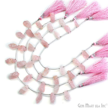 Rose Quartz Rough Beads, 9.5 Inch Gemstone Strands, Drilled Strung Briolette Beads, Free Form, 12x20mm