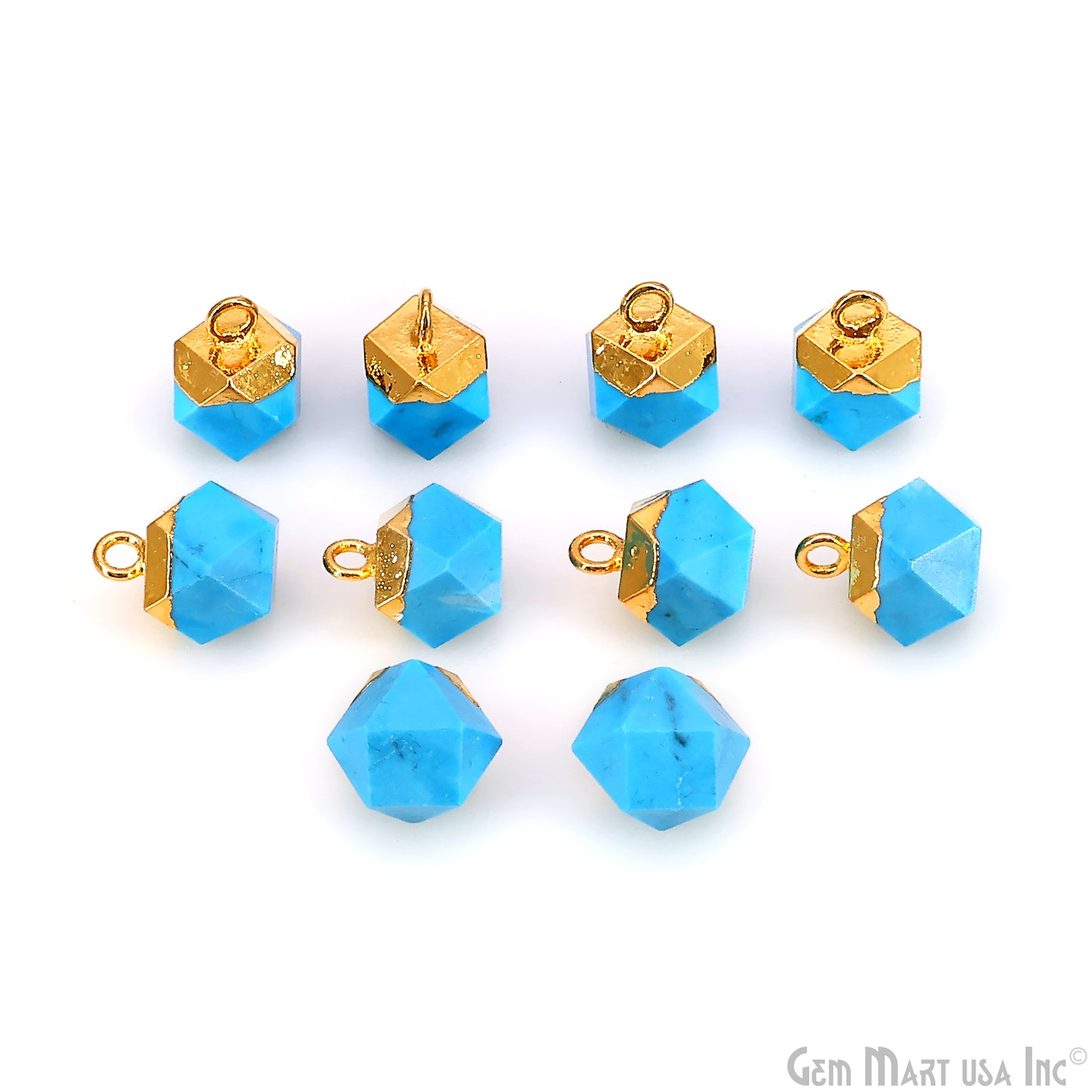 Gemstone Hexagonal Prism Shape Pendant 12x10mm Gold Plated Charm for DIY Jewelry