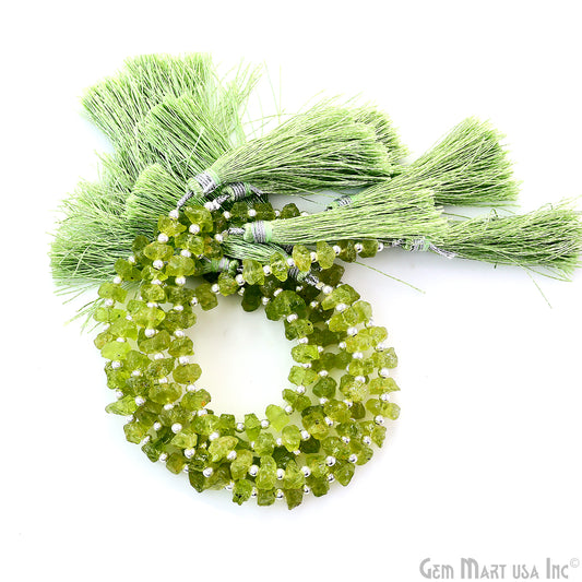 Peridot Rough Beads, 9 Inch Gemstone Strands, Drilled Strung Briolette Beads, Free Form, 8x6mm