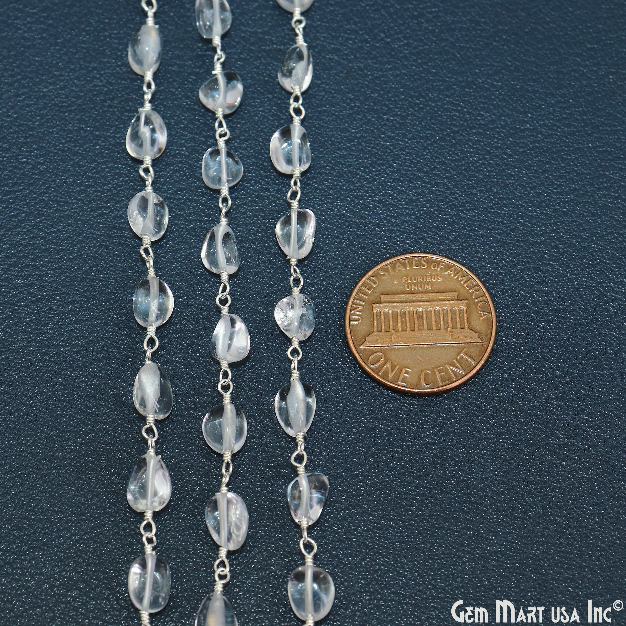 Crystal Tumble Beads 8x5mm Silver Wire Wrapped Rosary Chain