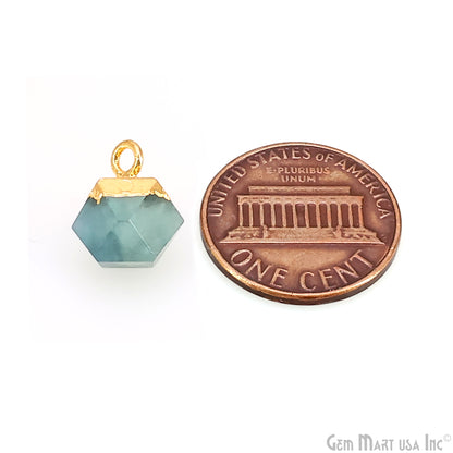 Gemstone Hexagonal Prism Shape Pendant 12x10mm Gold Plated Charm for DIY Jewelry