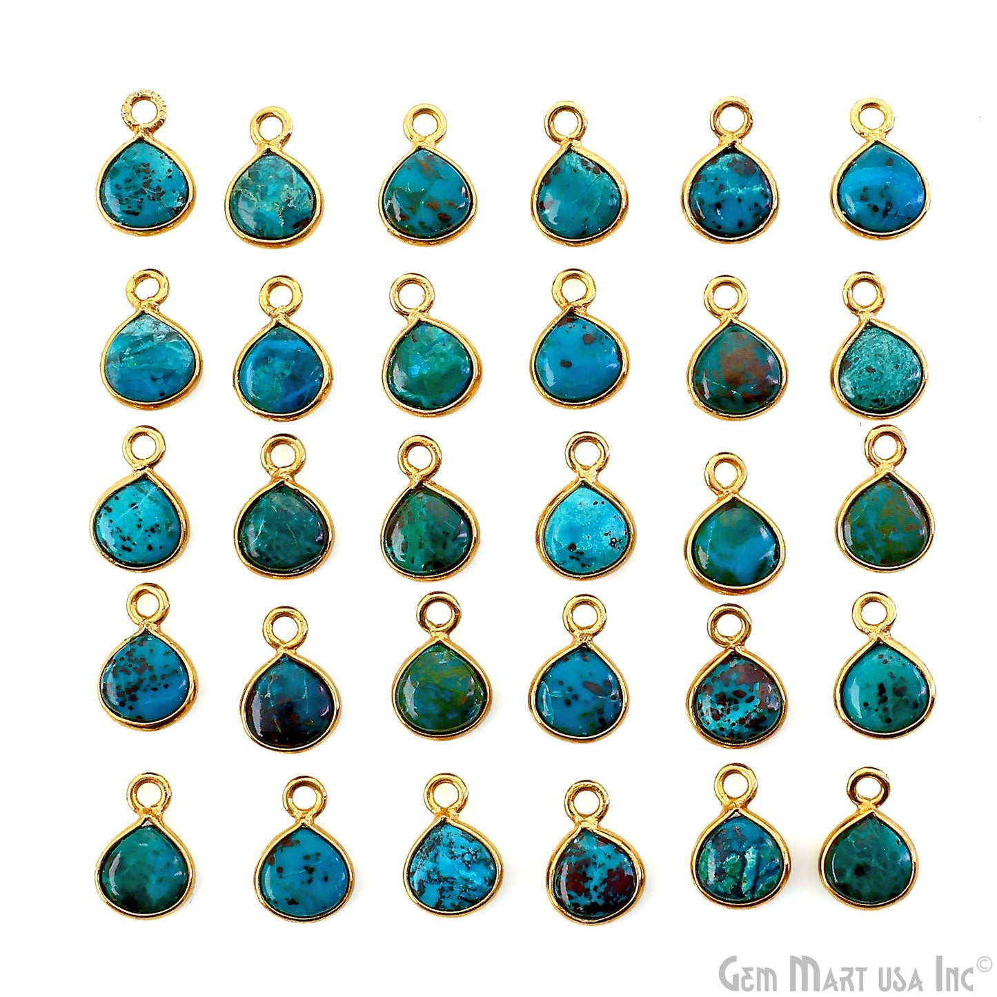 Chrysocolla Heart 6mm Gold Plated Single Bail Bezel Gemstone Connector