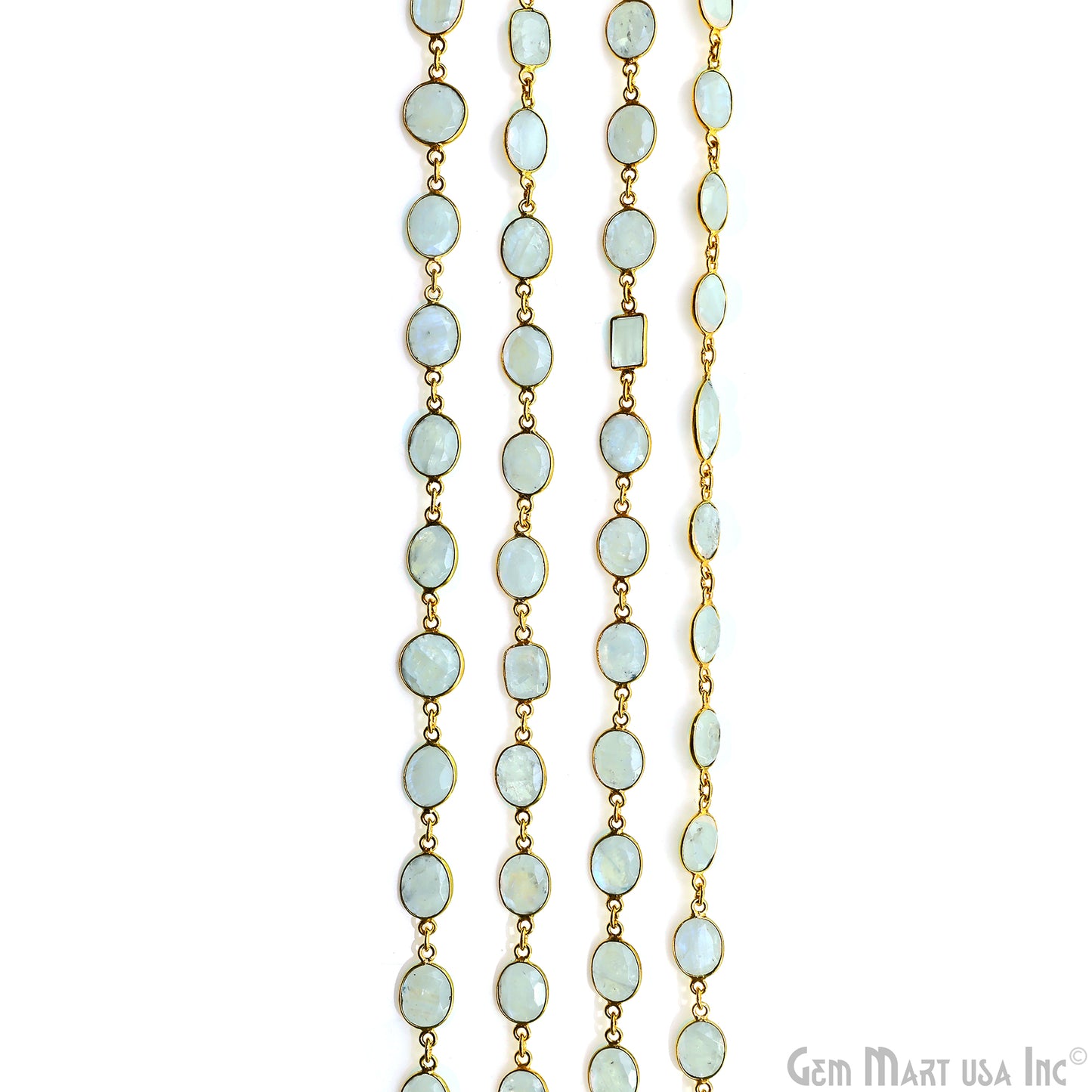 Rainbow Moonstone 10mm Mix Shape Gold Plated Bezel Continuous Connector Chain