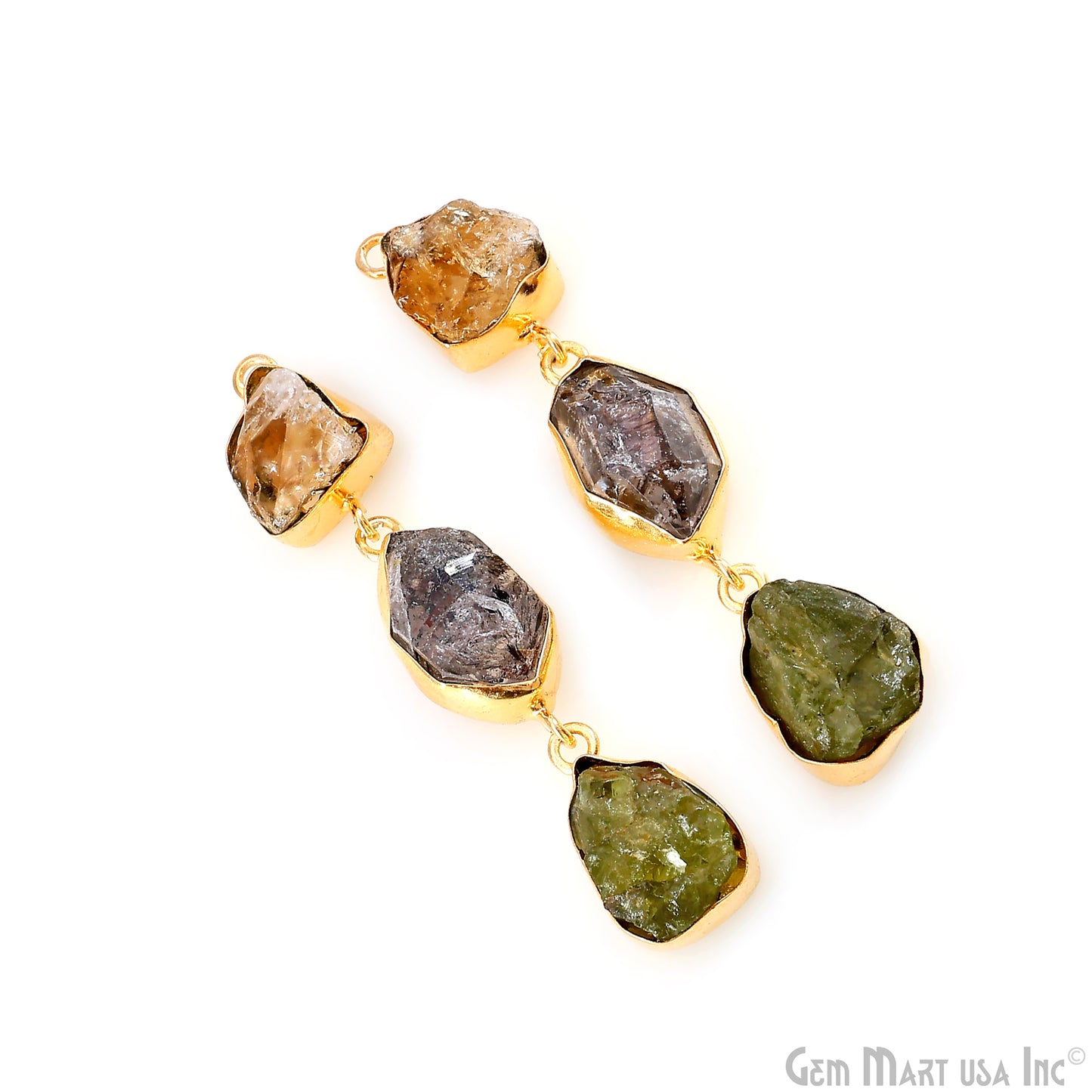 Rough Gemstone Bezel Setting 58x9mm Gold Plated Long Dangle Earring Pair Connectors