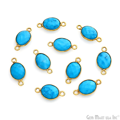 Turquoise 8x10mm Oval Double Bail Gold Bezel Gemstone Connector