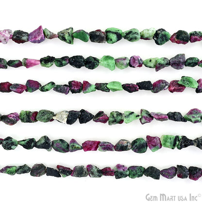 Ruby Zoisite Rough Beads, 9 Inch Gemstone Strands, Drilled Strung Briolette Beads, Free Form, 7x5mm