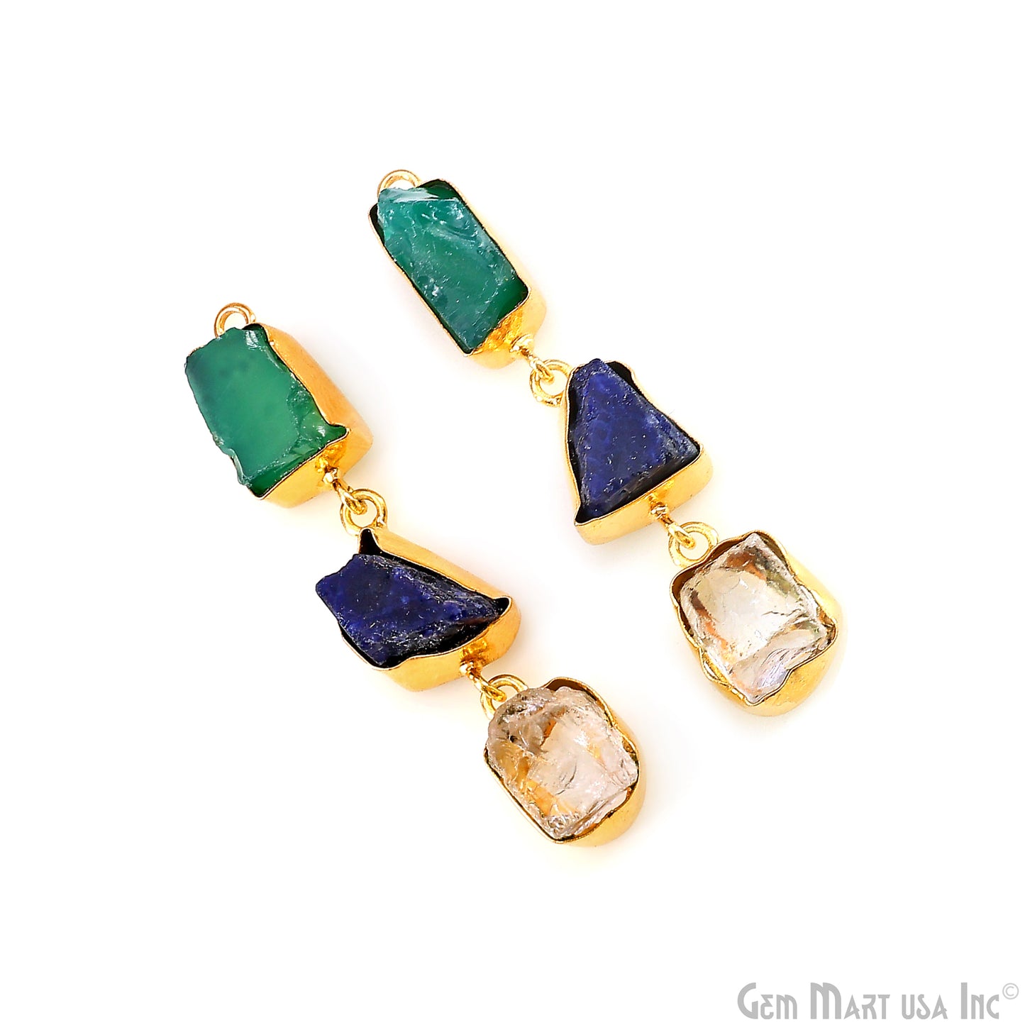 Rough Gemstone Bezel Setting 54x9mm Gold Plated Long Dangle Earring Pair Connectors