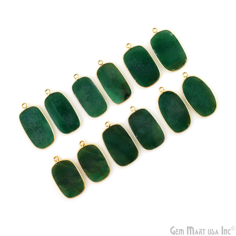 Green Onyx Octagon Gold Plated Single Bail Bezel Smooth Slab Slice Thick Gemstone Connector 30x17mm 1 Pair