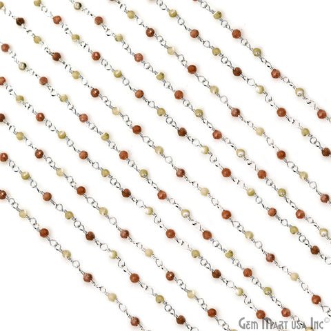 Rhodochrosite & Mother Of Freshwater Pearl Silver Plated Wire Wrapped Gemstone Beads Rosary Chain