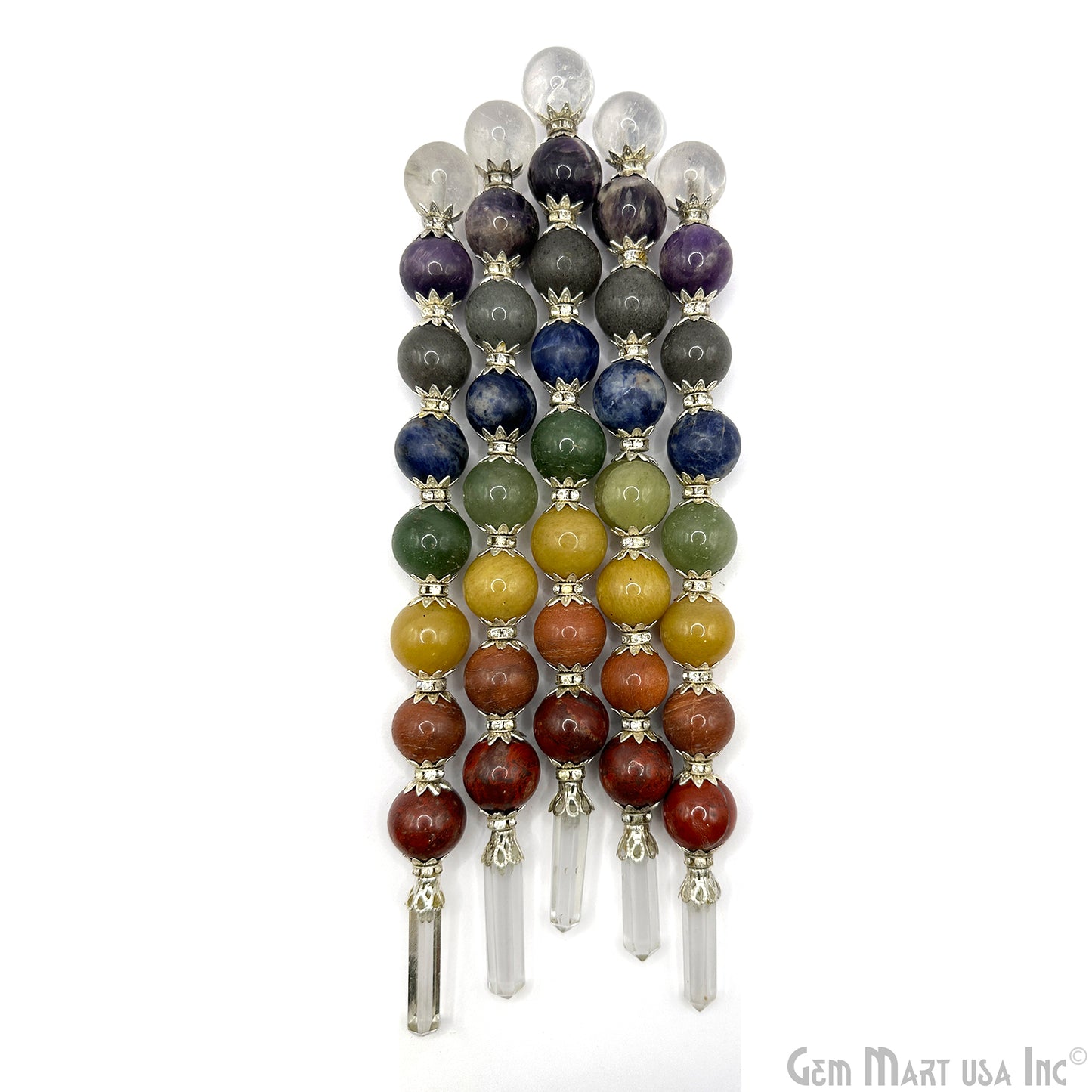 7 Chakra Round Crystal Wand 7-Inch,18mm Tumbled Stones with Crystal Ball for Spiritual Healing, Energy Balancing & Aura Cleansing