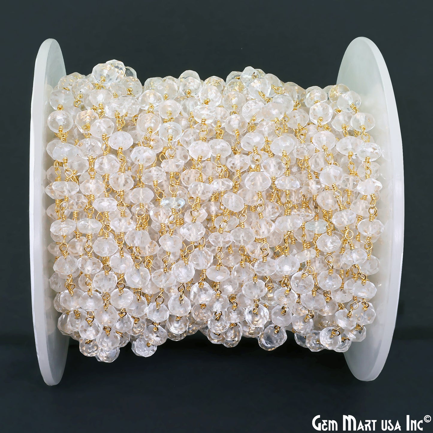 White Topaz Faceted 5-6mm Gold Wire Wrapped Beads Rosary Chain