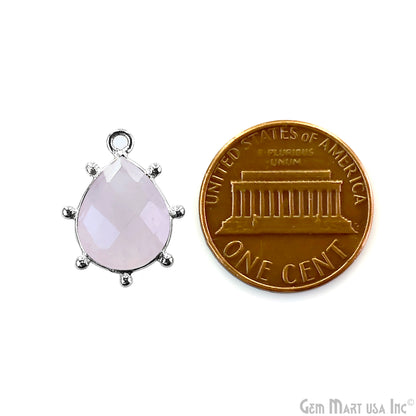 Rose Quartz Pears 18x13mm Design Bezel Silver Plated Single Bail Gemstone Connector