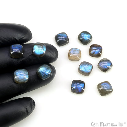 Labradorite Wholesale Gemstones, 100% Natural Semi-Precious Gems, Blue Flash Cabochon Loose Gems, 10mm, Cushion, 4PC Lot