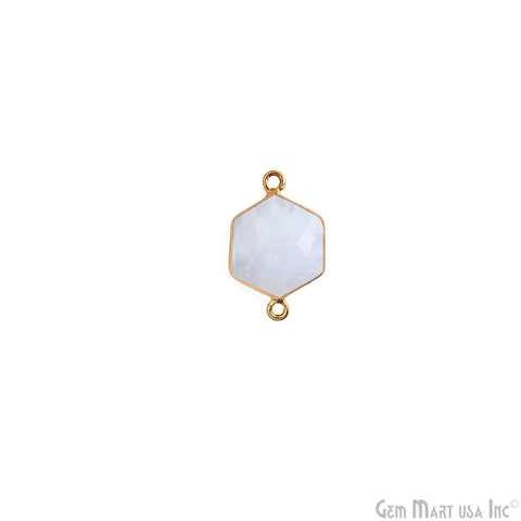 Rainbow Moonstone 20x13mm Hexagon Gold Plated Double Bail Gemstone Connector