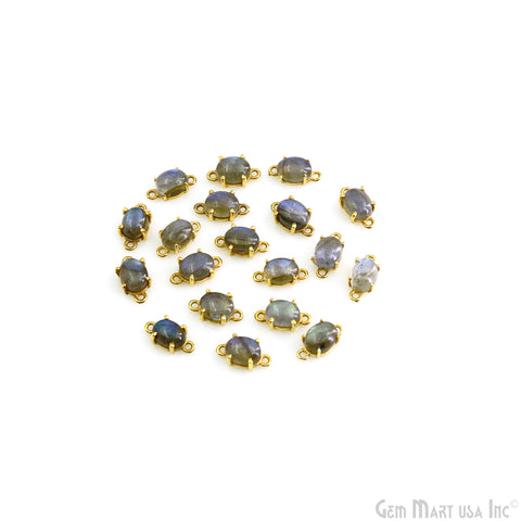 Flashy Labradorite 6x8mm Cabochon Oval Prong Gold Setting Double Bail Gemstone Connector