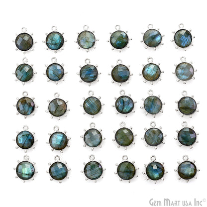 Round 15x13mm Design Bezel Silver Plated Single Bail Gemstone Connector