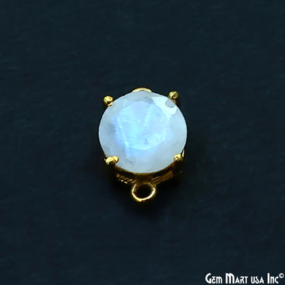 Rainbow Moonstone Prong Setting Gold Plated Flashy Gemstone Connector