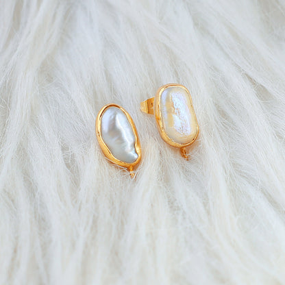 DIY Pearl 19x9mm Gold Electroplated Loop Connector Studs Earrings